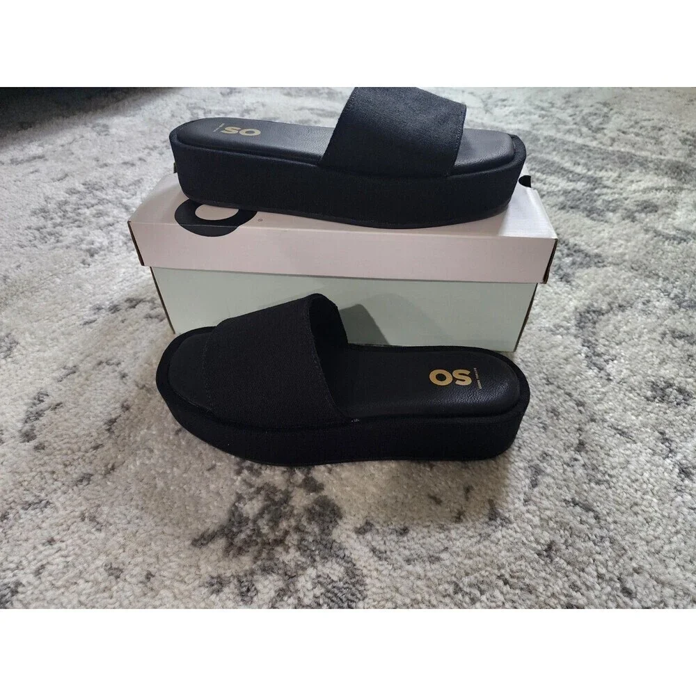 SO Goods For Life Lezley Sandals Womens Size 7 BLACK Platform Slide Flatform - Picture 1 of 8